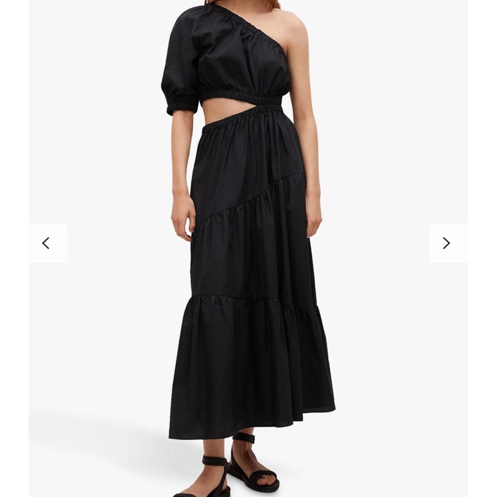 Mango Asymmetric One Shoulder Tiered Maxi Dress, Black